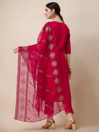 Embroidered Kurta With Pant & Dupatta Set, Multicolor - Hiral Fashion - Distacart