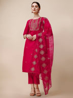 Embroidered Kurta With Pant & Dupatta Set, Multicolor - Hiral Fashion - Distacart