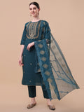 Embroidered Kurta With Pant & Dupatta Set, Multicolor - Hiral Fashion - Distacart
