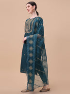 Embroidered Kurta With Pant & Dupatta Set, Multicolor - Hiral Fashion - Distacart