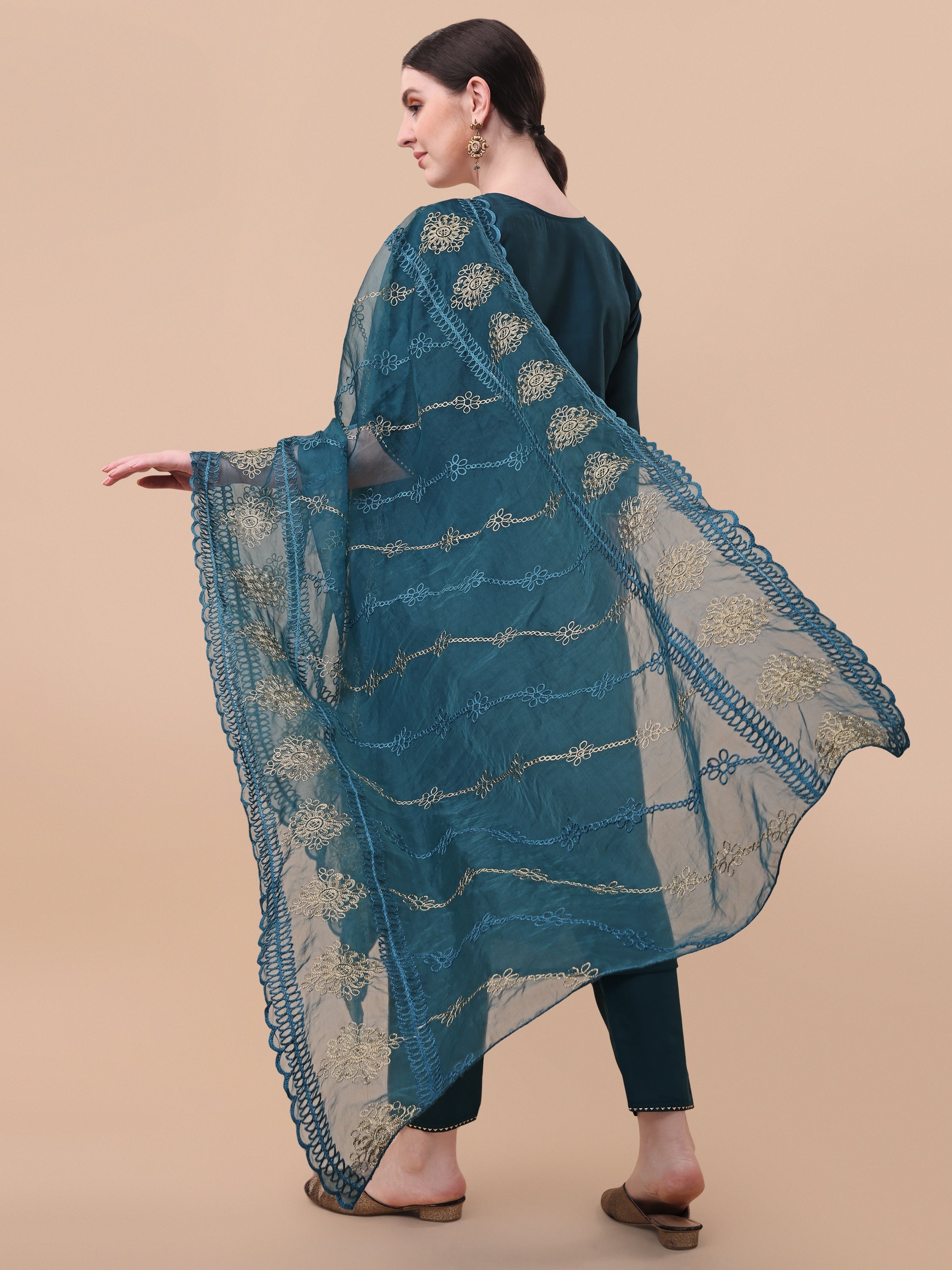 Embroidered Kurta With Pant & Dupatta Set, Multicolor - Hiral Fashion - Distacart