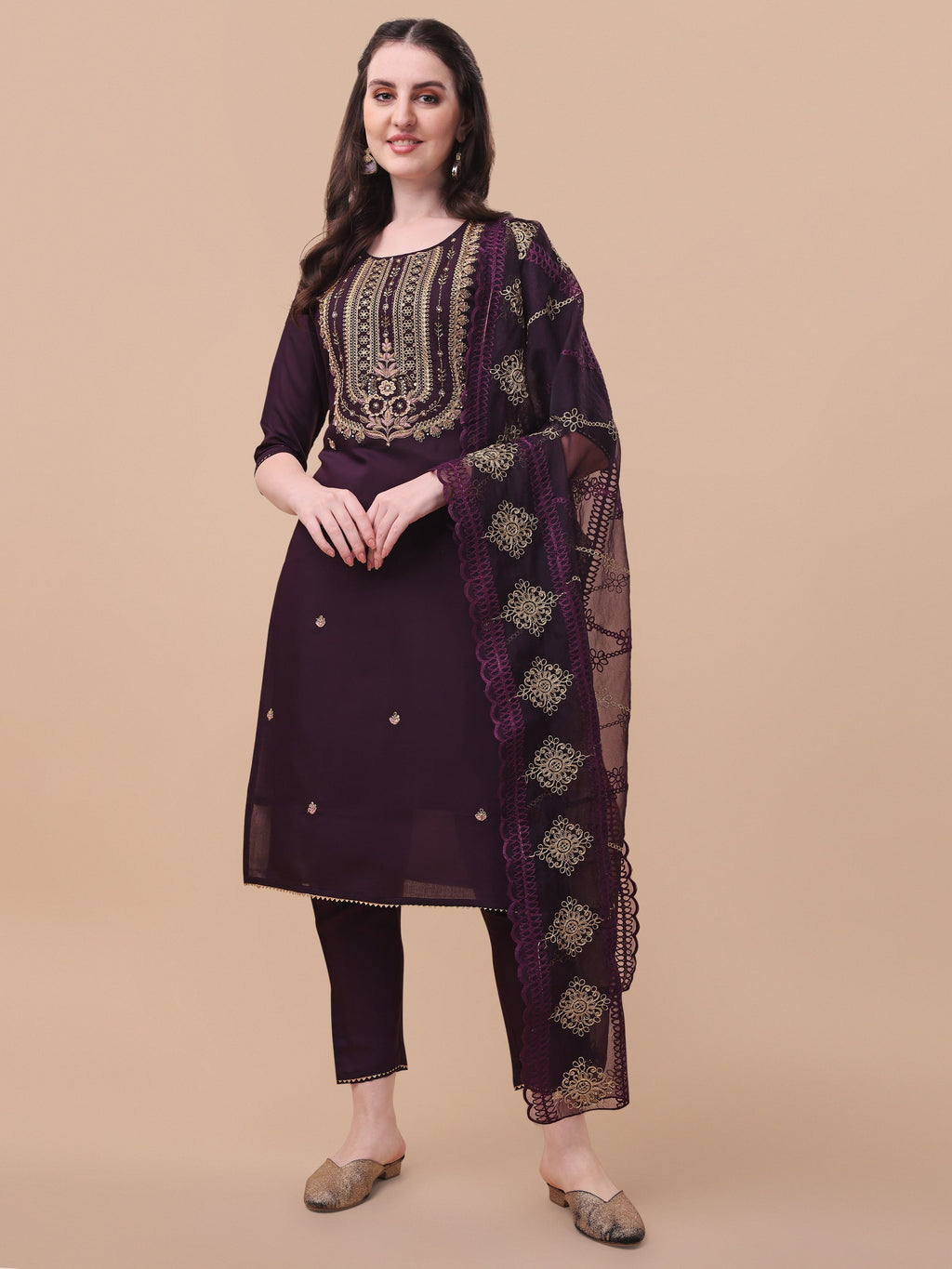 Embroidered Kurta With Pant & Dupatta Set, Multicolor - Hiral Fashion - Distacart