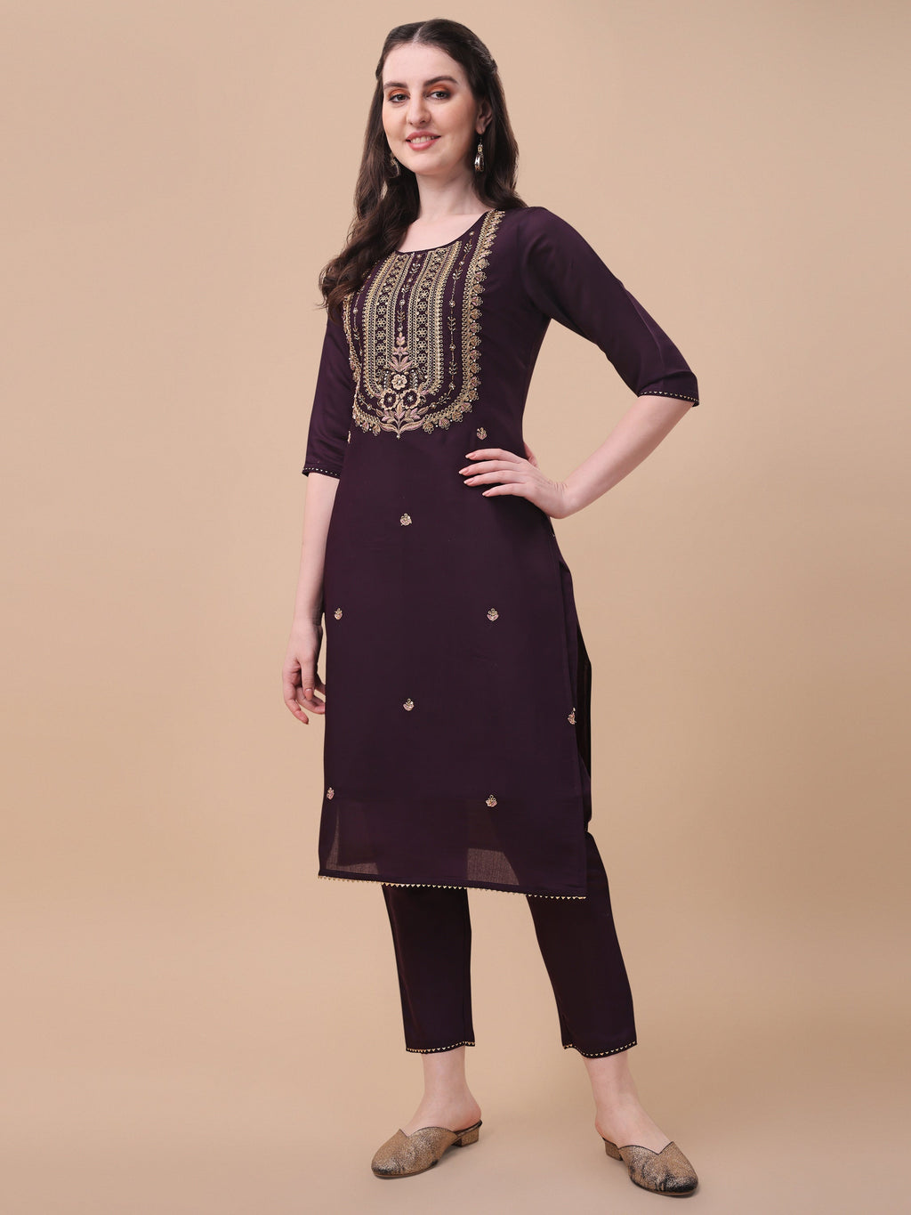 Embroidered Kurta With Pant & Dupatta Set, Multicolor - Hiral Fashion - Distacart