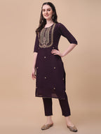 Embroidered Kurta With Pant & Dupatta Set, Multicolor - Hiral Fashion - Distacart