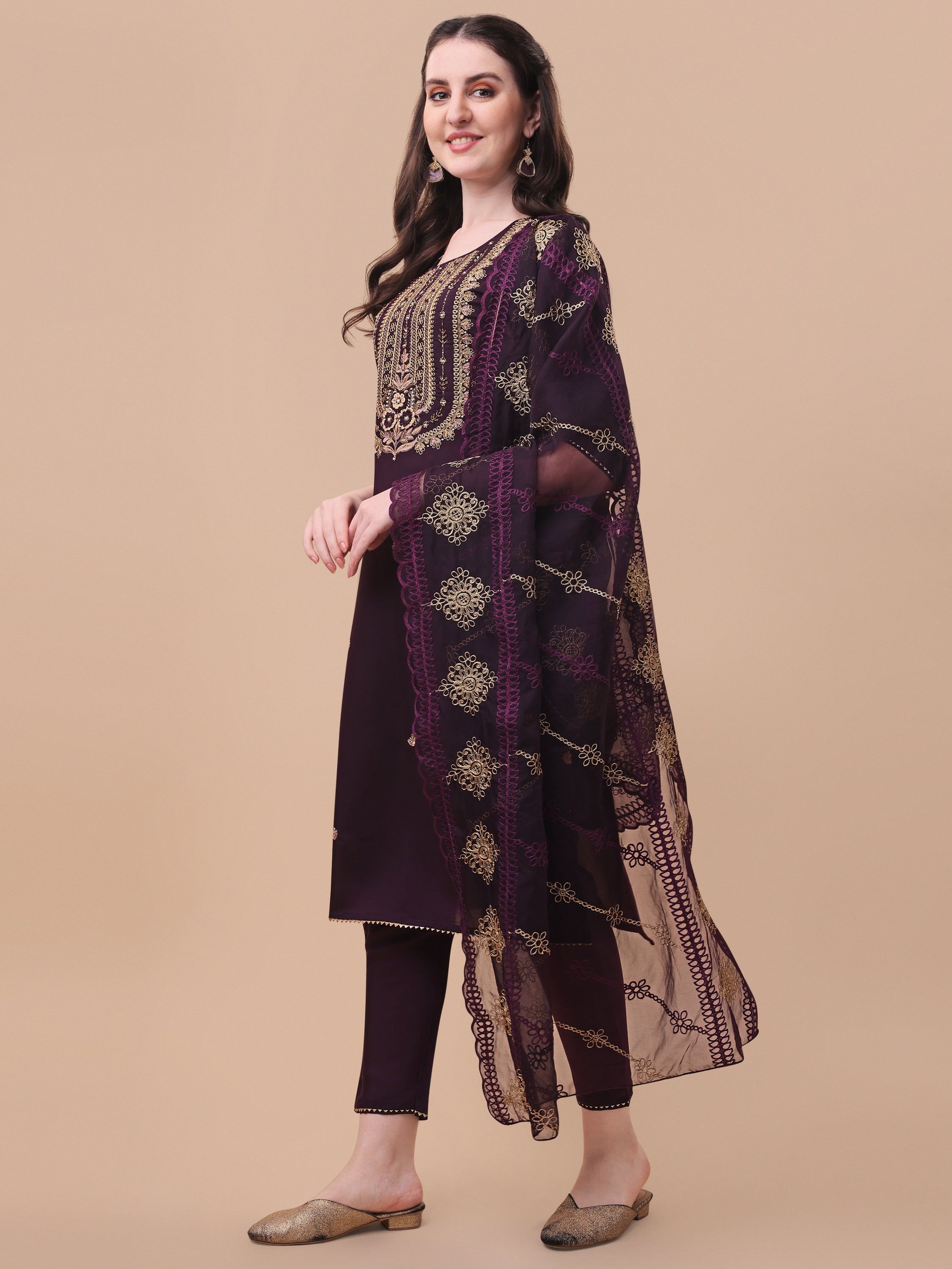 Embroidered Kurta With Pant & Dupatta Set, Multicolor - Hiral Fashion - Distacart