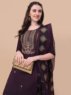 Embroidered Kurta With Pant & Dupatta Set, Multicolor - Hiral Fashion - Distacart