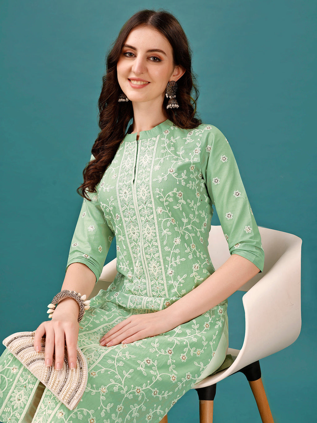 Lucknowi Embroidered Pure Cotton Mal Kurta With Designer Pant, Multicolor - Hiral Fashion - Distacart