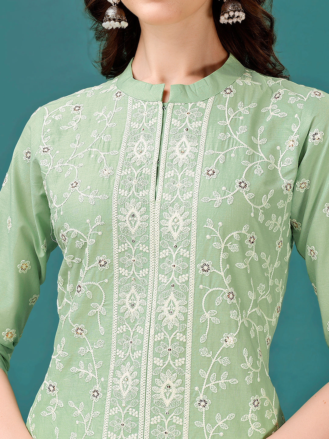Lucknowi Embroidered Pure Cotton Mal Kurta With Designer Pant, Multicolor - Hiral Fashion - Distacart
