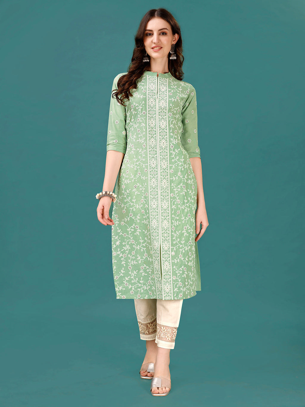 Lucknowi Embroidered Pure Cotton Mal Kurta With Designer Pant, Multicolor - Hiral Fashion - Distacart