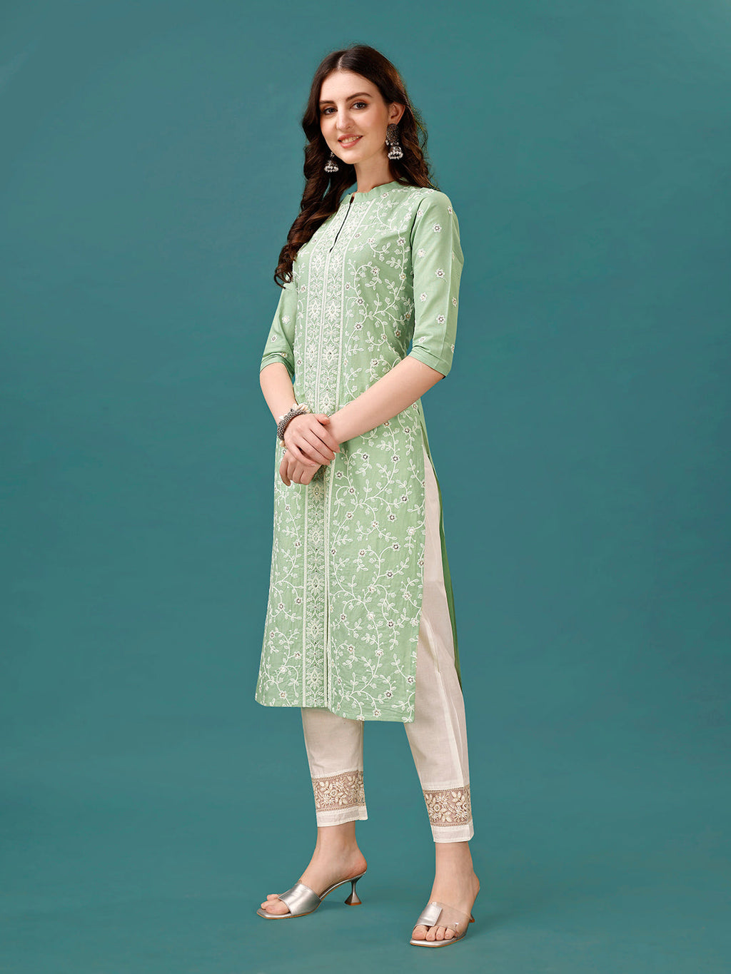Lucknowi Embroidered Pure Cotton Mal Kurta With Designer Pant, Multicolor - Hiral Fashion - Distacart