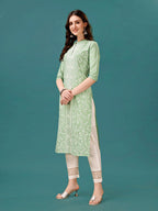 Lucknowi Embroidered Pure Cotton Mal Kurta With Designer Pant, Multicolor - Hiral Fashion - Distacart