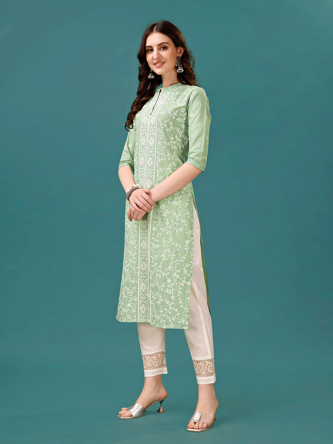 Lucknowi Embroidered Pure Cotton Mal Kurta With Designer Pant, Multicolor - Hiral Fashion - Distacart