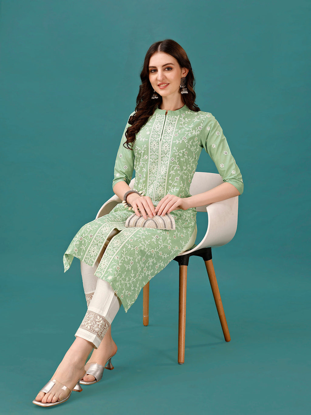 Lucknowi Embroidered Pure Cotton Mal Kurta With Designer Pant, Multicolor - Hiral Fashion - Distacart