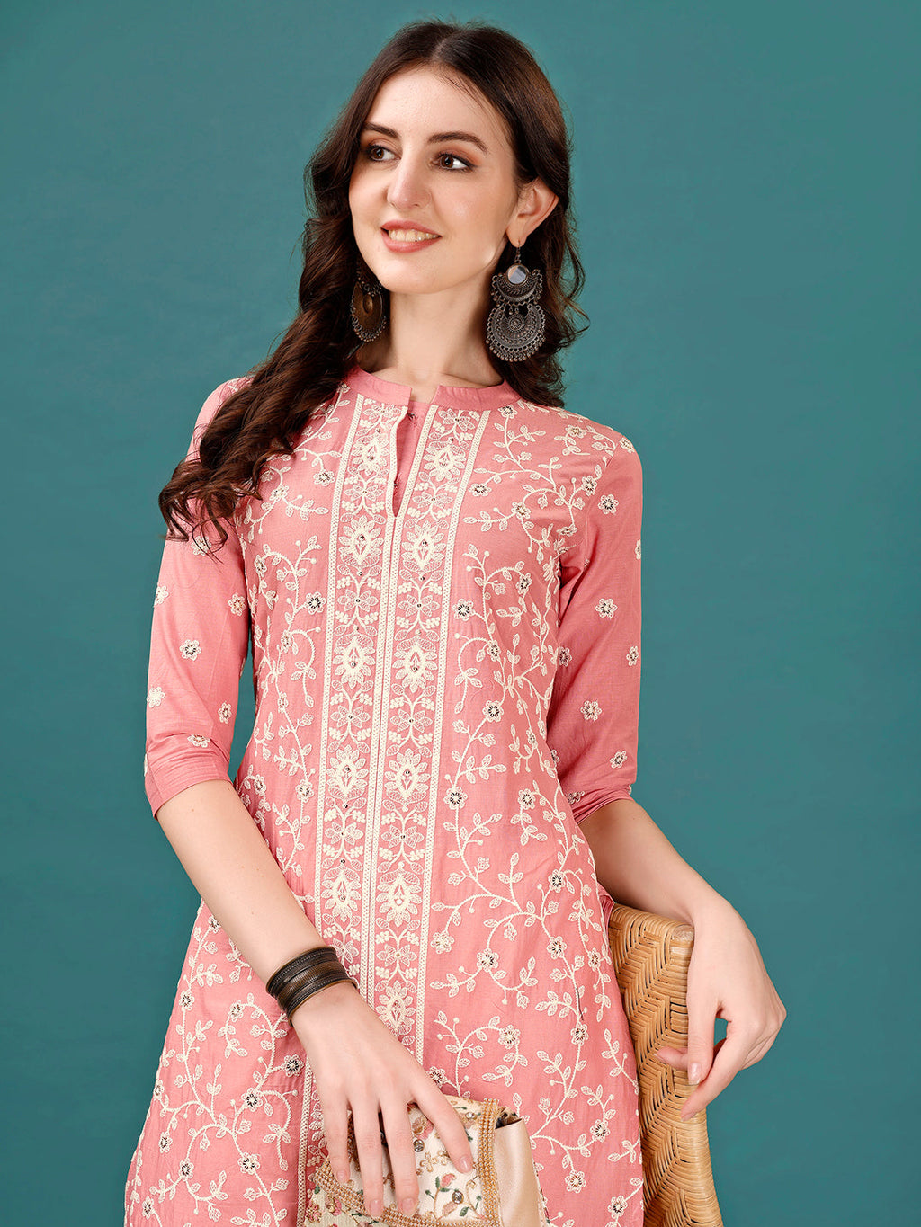 Lucknowi Embroidered Pure Cotton Mal Kurta With Designer Pant, Multicolor - Hiral Fashion