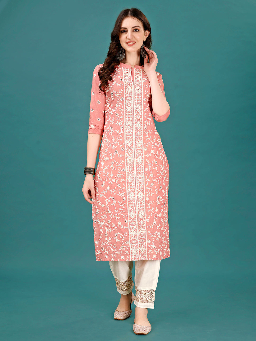 Lucknowi Embroidered Pure Cotton Mal Kurta With Designer Pant, Multicolor - Hiral Fashion