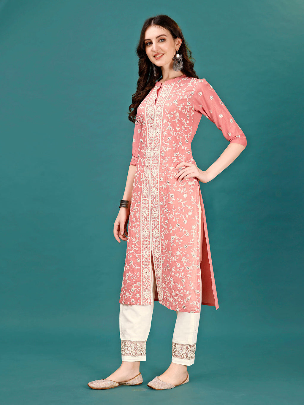 Lucknowi Embroidered Pure Cotton Mal Kurta With Designer Pant, Multicolor - Hiral Fashion