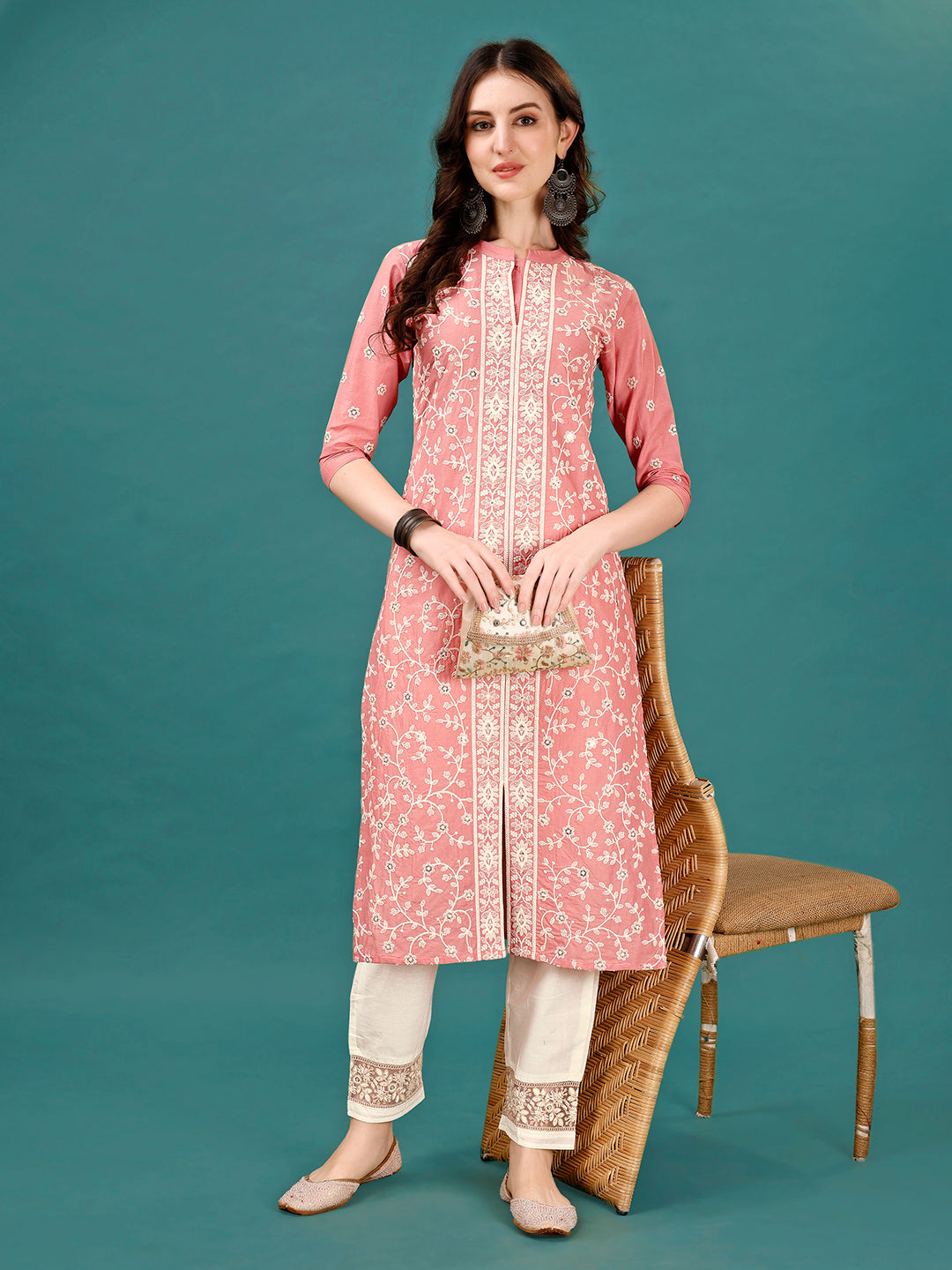Lucknowi Embroidered Pure Cotton Mal Kurta With Designer Pant, Multicolor - Hiral Fashion