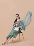 Embroidered Kurta With Pant And Printed Dupatta Set, Multicolor - Hiral Fashion