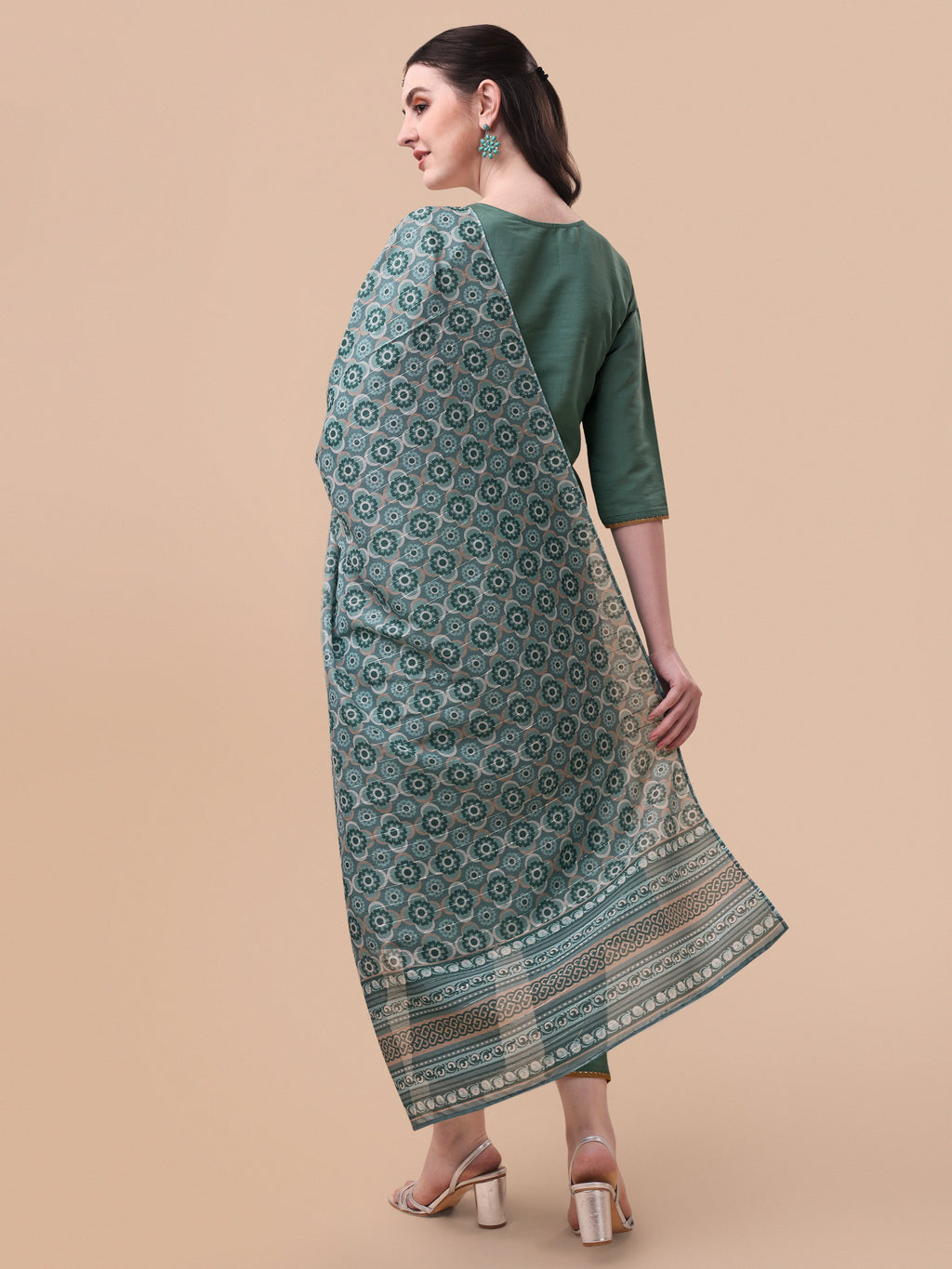 Embroidered Kurta With Pant And Printed Dupatta Set, Multicolor - Hiral Fashion