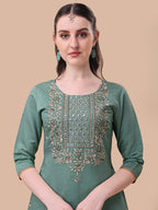 Embroidered Kurta With Pant And Printed Dupatta Set, Multicolor - Hiral Fashion