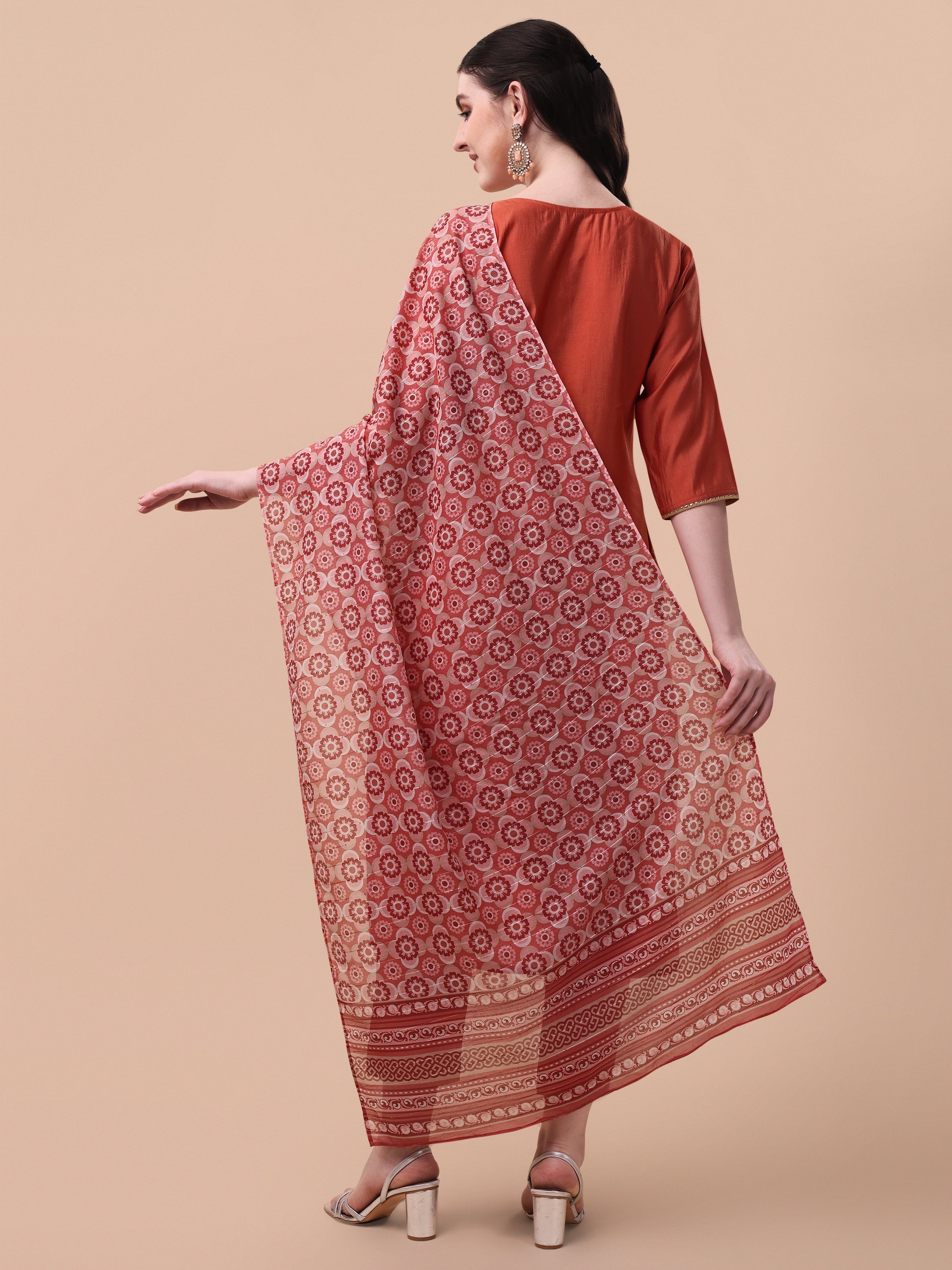 Embroidered Kurta With Pant And Printed Dupatta Set, Multicolor - Hiral Fashion - Distacart