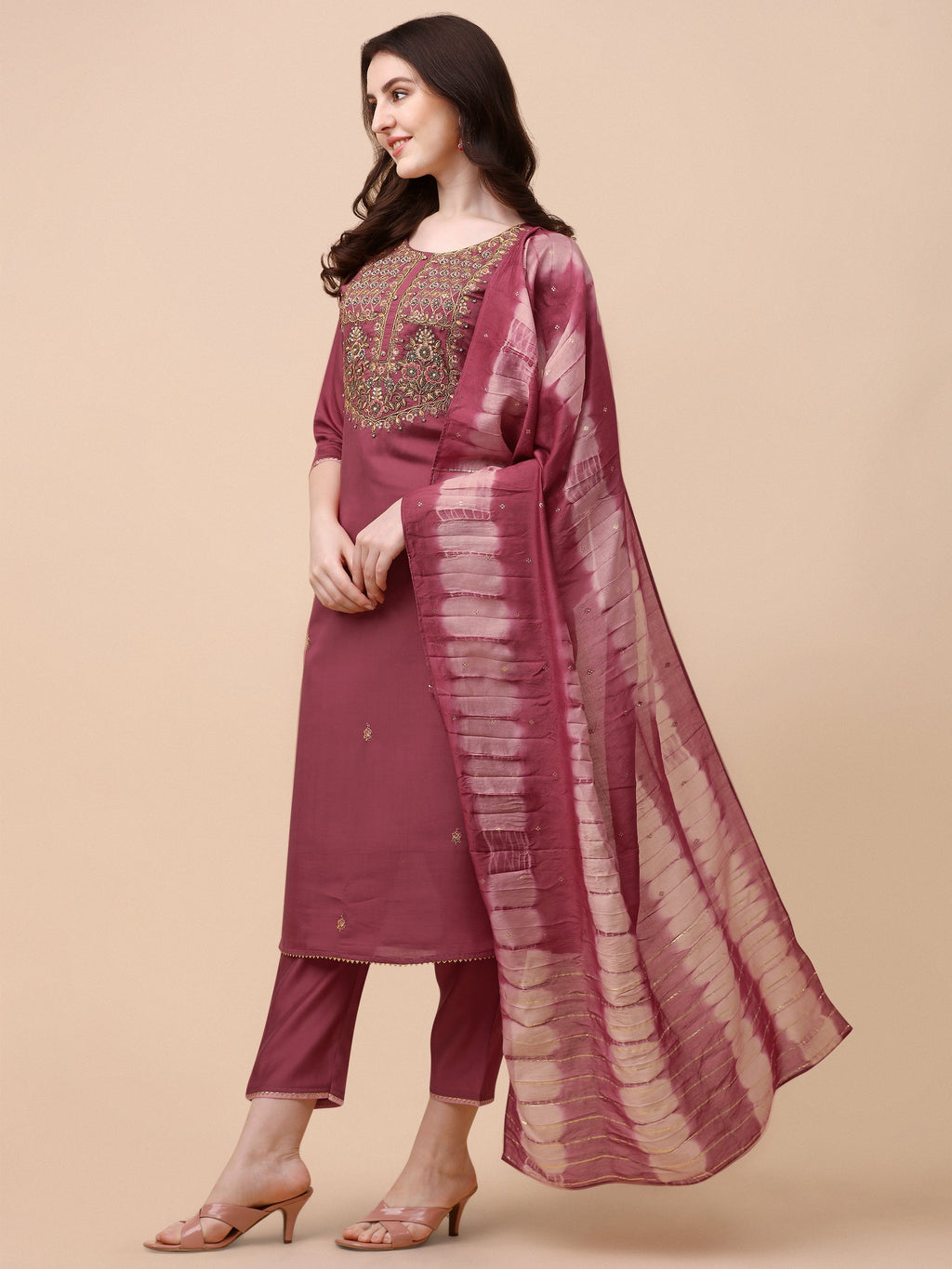 Embroidered Kurta With Pant And Dupatta Set, Multicolor - Hiral Fashion
