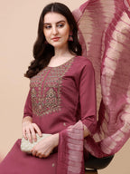 Embroidered Kurta With Pant And Dupatta Set, Multicolor - Hiral Fashion