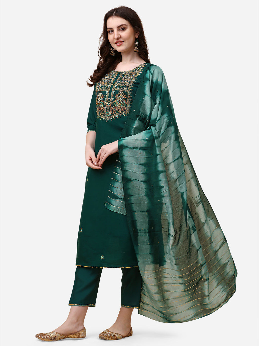 Embroidered Kurta With Pant And Dupatta Set, Multicolor - Hiral Fashion - Distacart