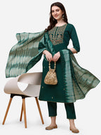 Embroidered Kurta With Pant And Dupatta Set, Multicolor - Hiral Fashion - Distacart