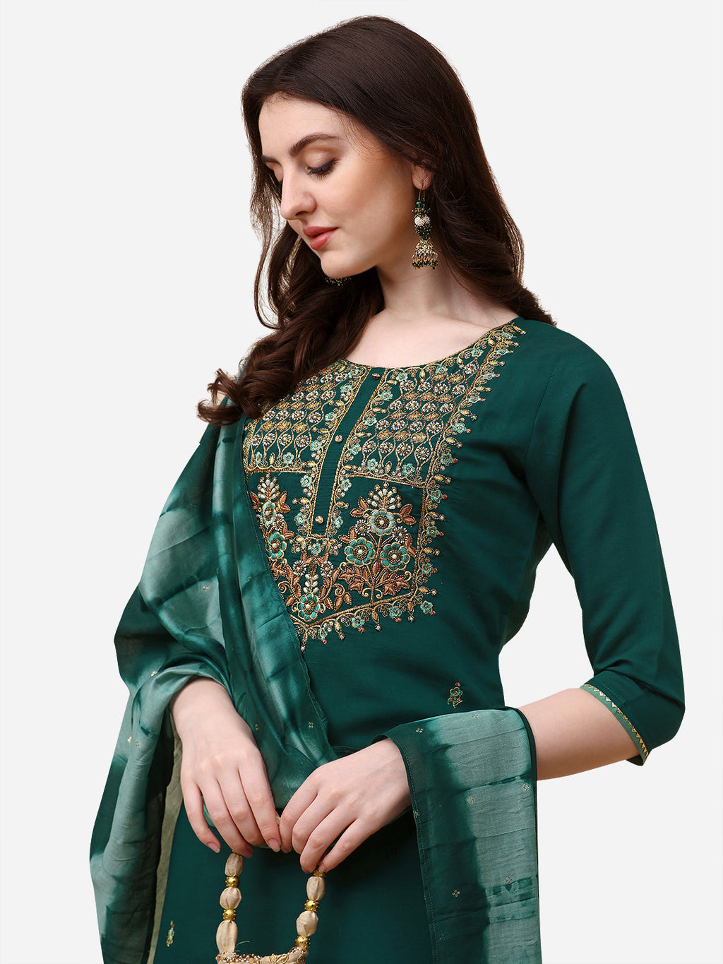 Embroidered Kurta With Pant And Dupatta Set, Multicolor - Hiral Fashion - Distacart