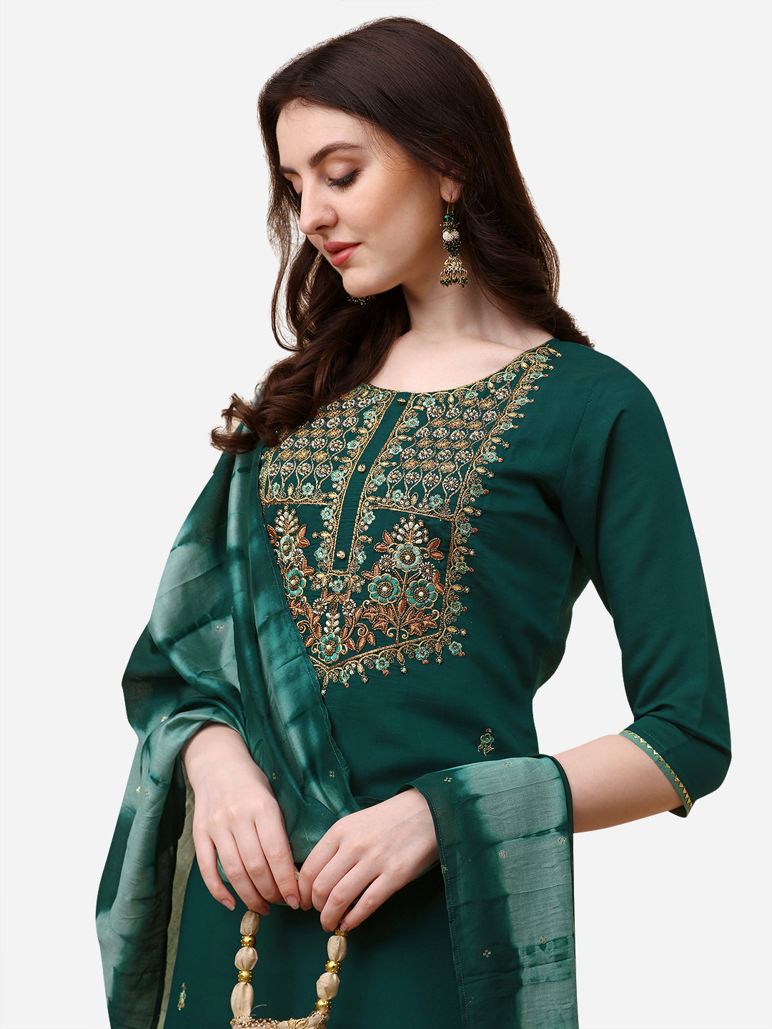 Embroidered Kurta With Pant And Dupatta Set, Multicolor - Hiral Fashion - Distacart