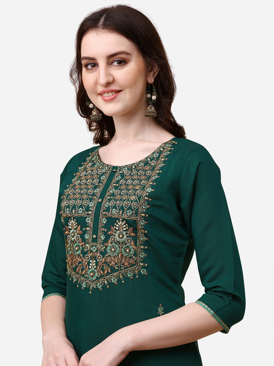 Embroidered Kurta With Pant And Dupatta Set, Multicolor - Hiral Fashion - Distacart