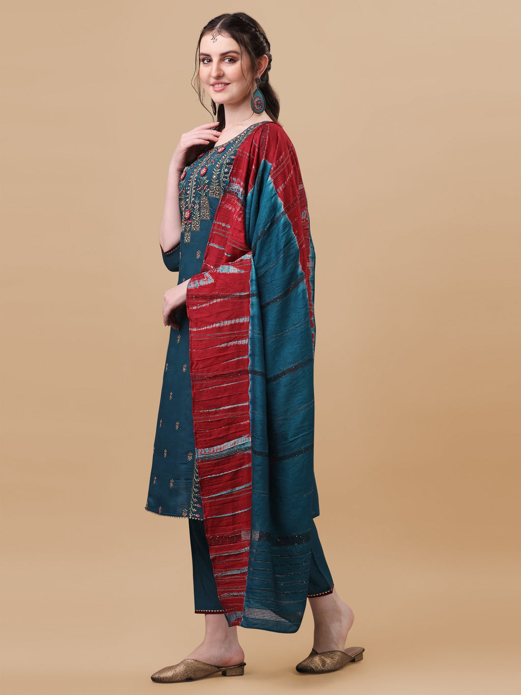 Printed Kurta With Pant And Dupatta Set, Multicolor - Hiral Fashion - Distacart