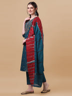 Printed Kurta With Pant And Dupatta Set, Multicolor - Hiral Fashion - Distacart