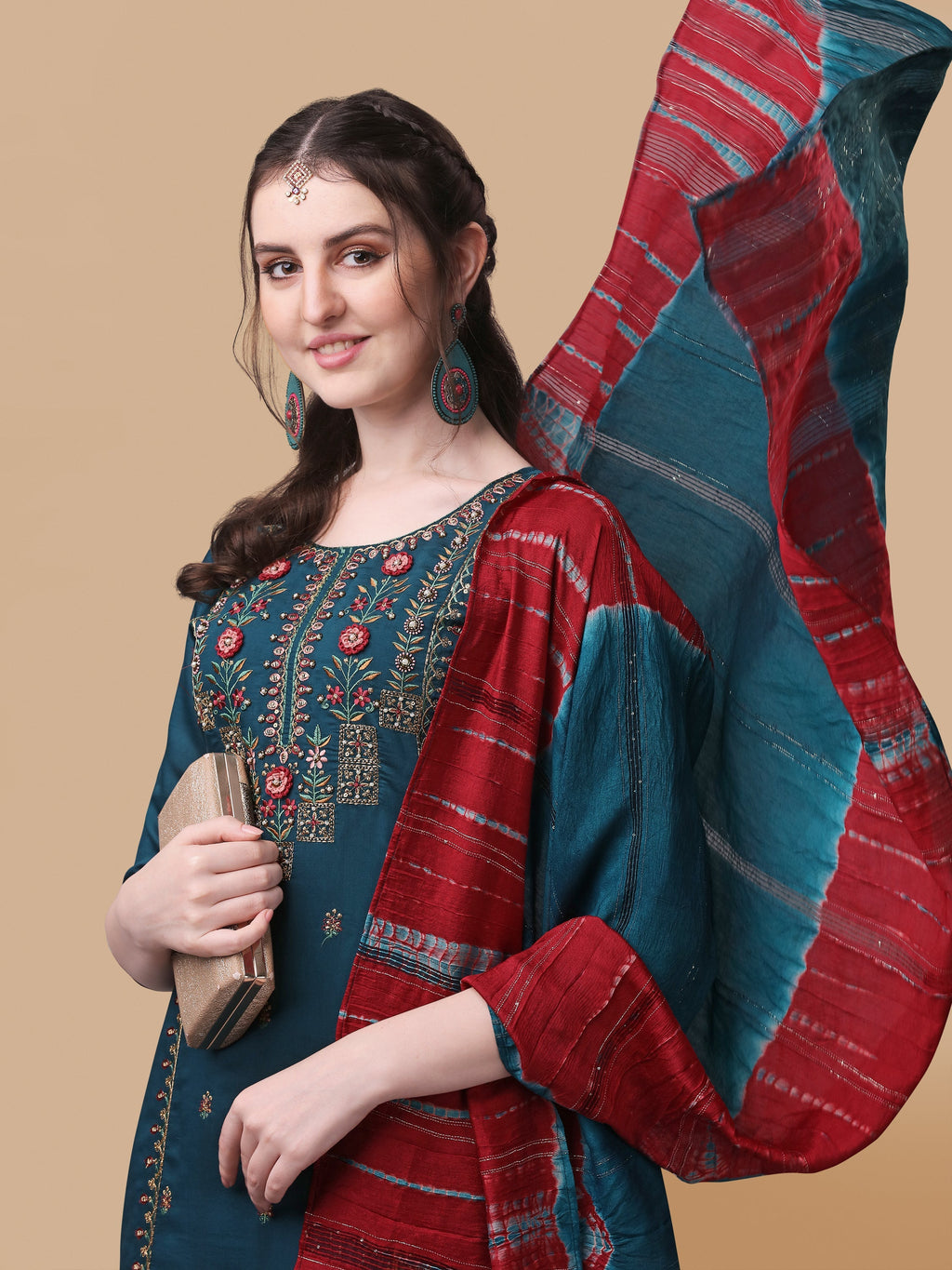 Printed Kurta With Pant And Dupatta Set, Multicolor - Hiral Fashion - Distacart