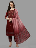 Thread Embroidered Kurta With Pant And Dupatta Set, Multicolor - Hiral Fashion