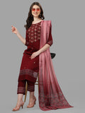 Thread Embroidered Kurta With Pant And Dupatta Set, Multicolor - Hiral Fashion