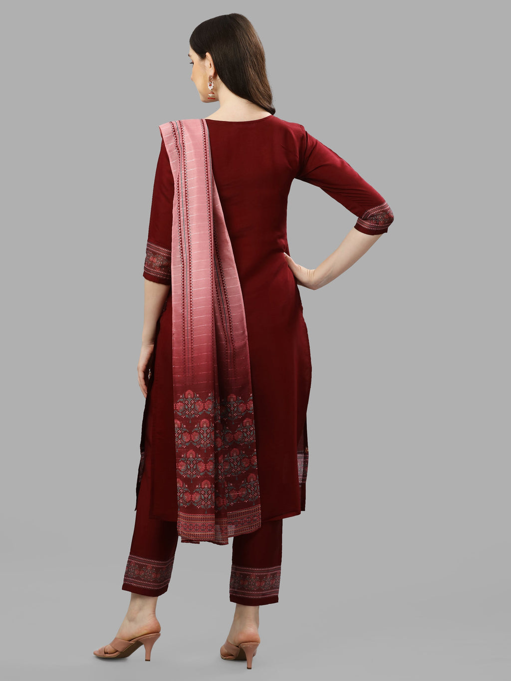 Thread Embroidered Kurta With Pant And Dupatta Set, Multicolor - Hiral Fashion