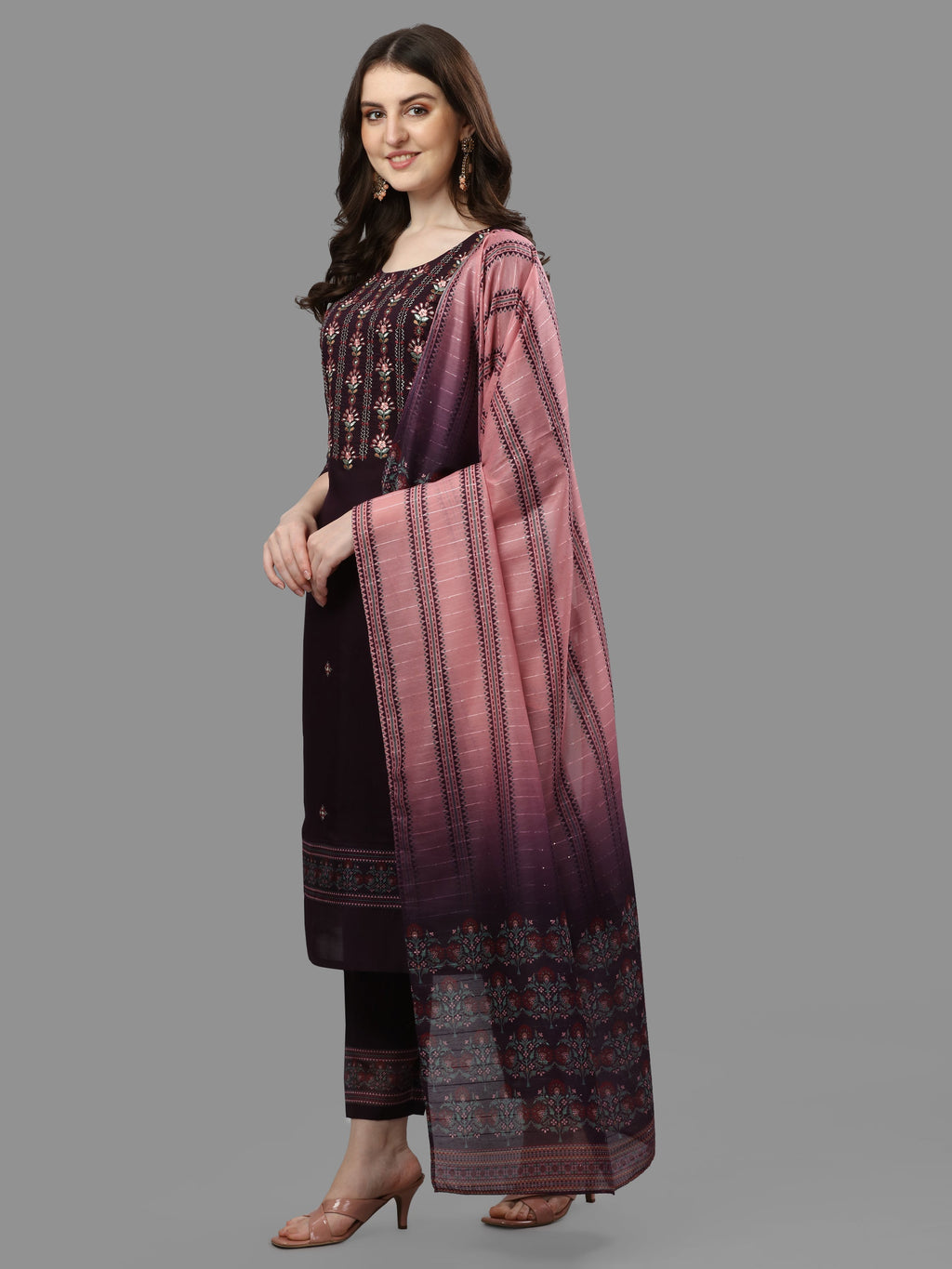 Thread Embroidered Kurta With Pant And Dupatta Set, Multicolor - Hiral Fashion - Distacart