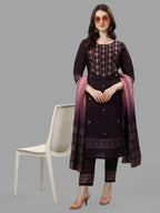 Thread Embroidered Kurta With Pant And Dupatta Set, Multicolor - Hiral Fashion - Distacart