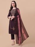 Embroidered Kurta With Pant & Dupatta Set, Multicolor - Hiral Fashion - Distacart