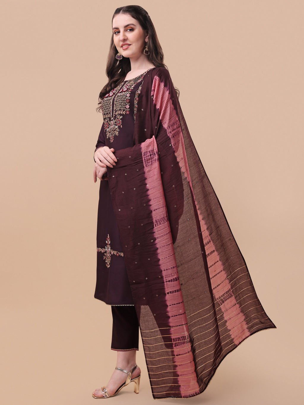 Embroidered Kurta With Pant & Dupatta Set, Multicolor - Hiral Fashion - Distacart