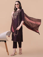 Embroidered Kurta With Pant & Dupatta Set, Multicolor - Hiral Fashion - Distacart