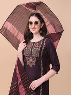 Embroidered Kurta With Pant & Dupatta Set, Multicolor - Hiral Fashion - Distacart
