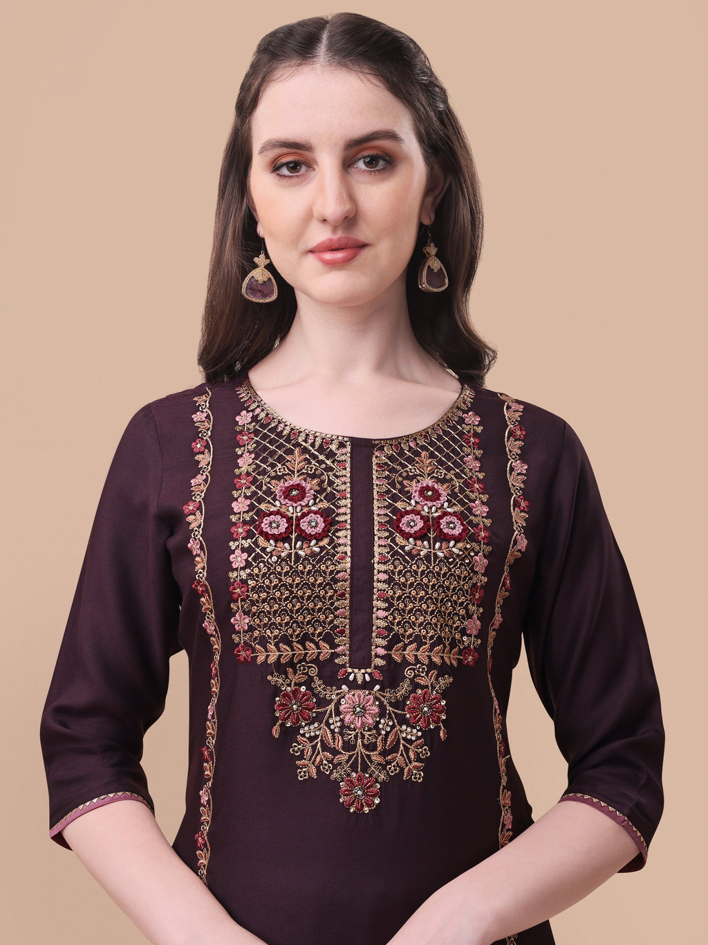 Embroidered Kurta With Pant & Dupatta Set, Multicolor - Hiral Fashion - Distacart