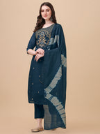 Embroidered Kurta With Pant And Dupatta Set, Multicolor - Hiral Fashion