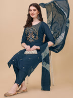 Embroidered Kurta With Pant And Dupatta Set, Multicolor - Hiral Fashion