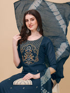 Embroidered Kurta With Pant And Dupatta Set, Multicolor - Hiral Fashion