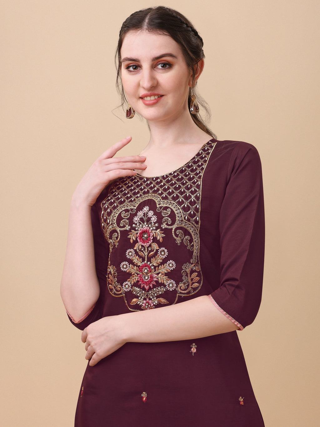 Embroidered Kurta With Pant And Dupatta Set, Multicolor - Hiral Fashion - Distacart
