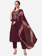 Embroidered Kurta With Pant And Dupatta Set, Multicolor - Hiral Fashion - Distacart